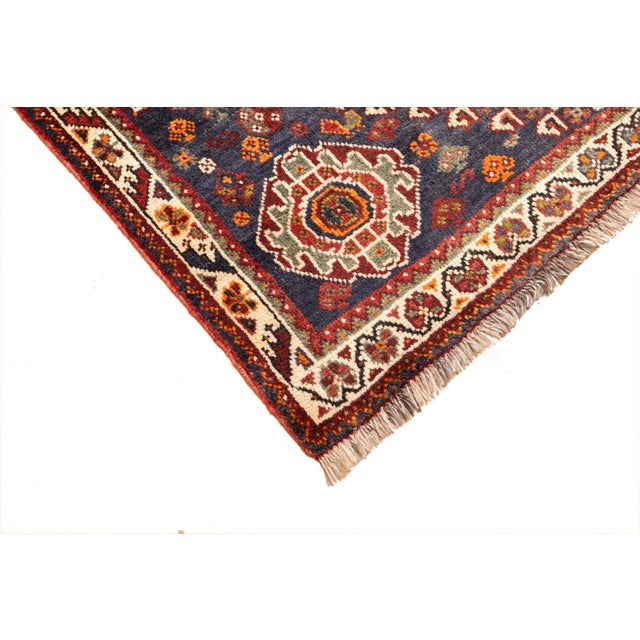 Textile Vintage Hand-Knotted Persian Qashqai Rug 4'0" X 5'4" For Sale - Image 7 of 16