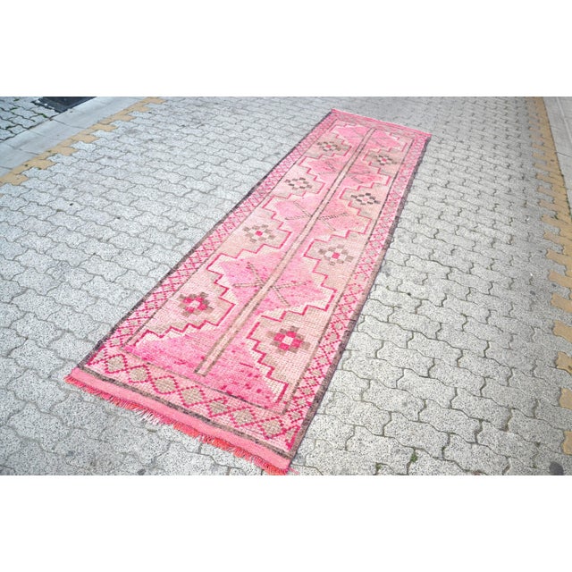 Vintage Faded Pink Hallway Runner For Sale - Image 4 of 11