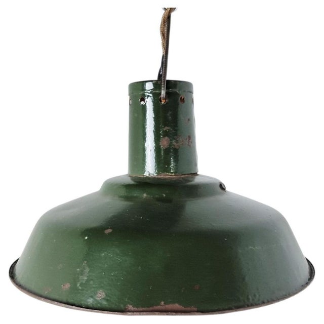 Vintage Industrial Dark Green Enamel Pendant Light, 1960s For Sale - Image 10 of 10