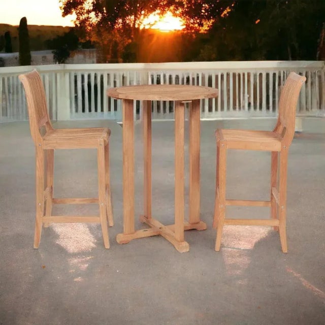 Transitional Hi Teak Palm Round Outdoor Bar Height Bistro Table For Sale - Image 3 of 3