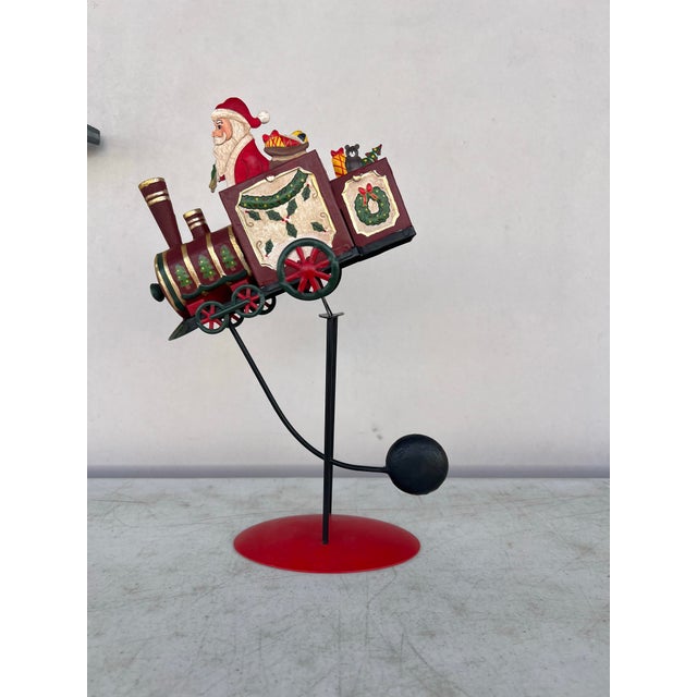 1980s Vintage Christmas Folk Art Articulated Balancing Santa in Train For Sale - Image 5 of 11