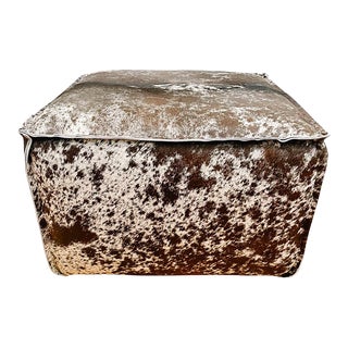 Contemporary Arhaus Prairie Hair-On-Hide Ottoman With Casters For Sale