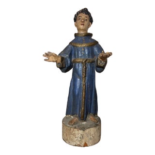 Large 1600's Antique Hand Carved Polychromed Santos St. Francis Sculpture Statue For Sale