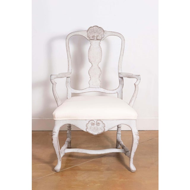 Rococo Pair of Scandinavian Rococo Style Painted Armchairs For Sale - Image 3 of 10