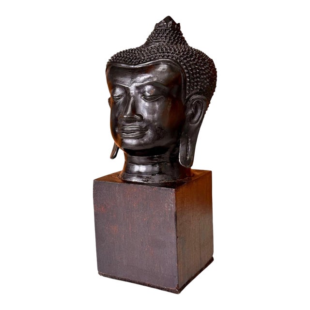 Antique U Thong Bronze Buddha Head Thailand For Sale