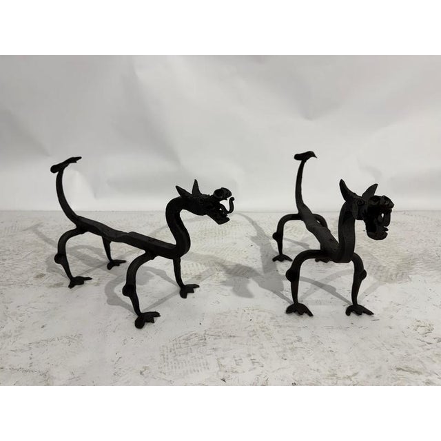 Mod Dragon Andirons in Wrought Iron, 1940s, Set of 2 For Sale - Image 11 of 18