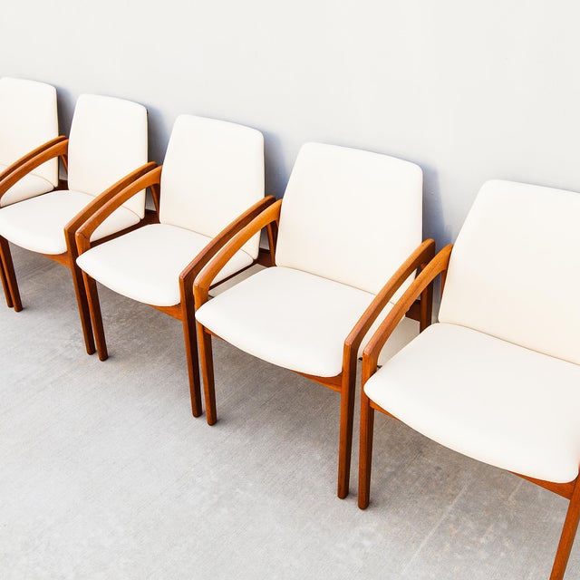 1970s Restored 1970s Danish Modern Henning Kjaernulf Dining Chairs in Teak and Leather For Sale - Image 5 of 13