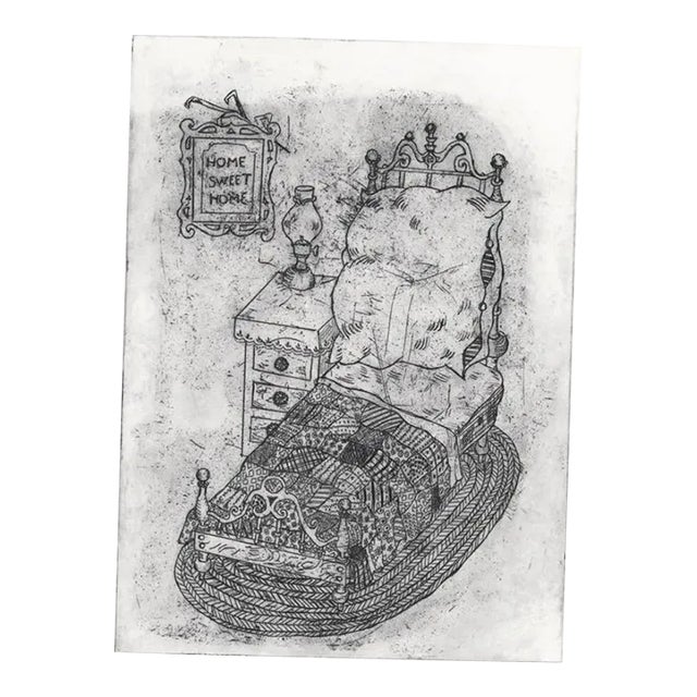 1970s Home Sweet Home Bedroom Interior Etching For Sale