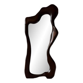 Luxury Sculptural Full Length Mirror 70.9" Organic Freeform Dark Brown Frame For Sale
