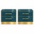 A pair of petrol-blue murano glass nightstands made to order in italy. Each cabinet has two drawers, polished brass edging...