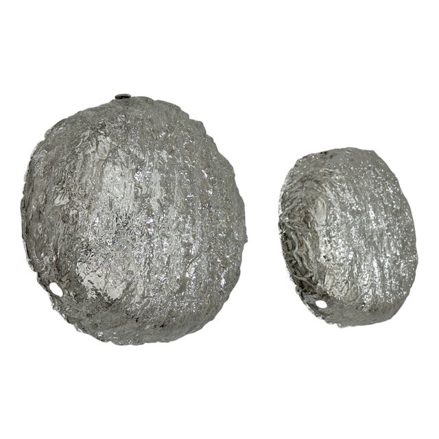 Vintage Ice Glass Wall Lamps from Kaiser Leuchten, 1960s, Set of 2 For Sale