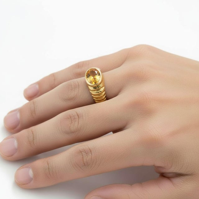 Not Yet Made - Made To Order Oval Bezel Citrine Ring for Men Silver, Gold, Size 10 For Sale - Image 5 of 5