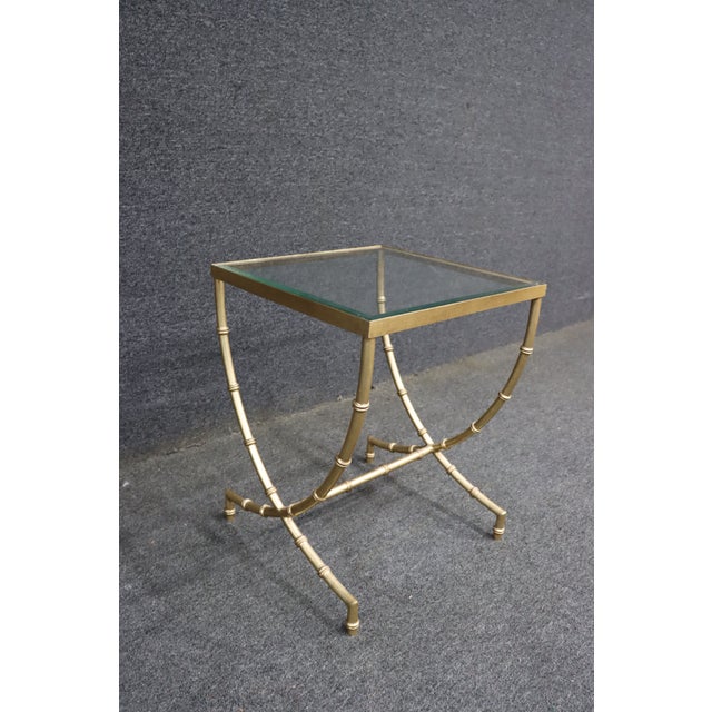 Hollywood Regency Brass and Glass Side Table For Sale - Image 4 of 8