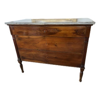 19th Century Empire Italian Walnut Commode / Chest of Drawers / Dresser With Marble Top For Sale