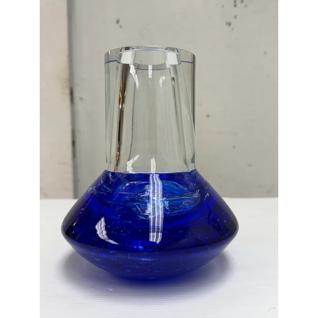 Design Plus Gallery presents a Blue Glass Vase Signed by Alchymie Praha. The Czechoslavakian artist created this handblown...