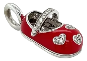 Aaron Basha Red Enamel & Diamond 18k White Baby Shoe Charm Pendant