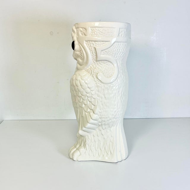 April Showers…1970s Vintage Boho Chic Arts & Crafts Trompe L’Oeil Owl Ceramic Umbrella Stand For Sale - Image 4 of 13