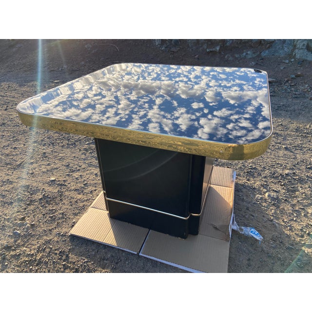 Postmodern Side End Coffee Table With Mirror Top & Black Lacquered Pedestal Base For Sale - Image 14 of 15