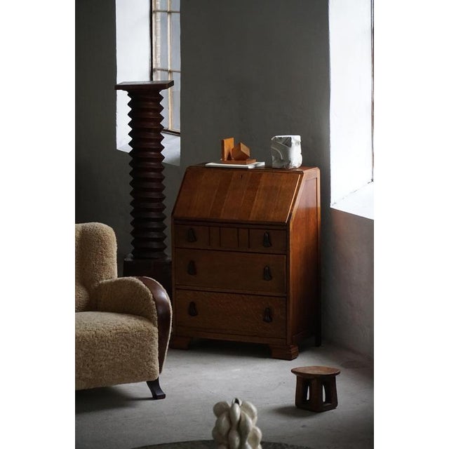 Vintage Danish Oak Secretaire with Seashell Handles, 1920s For Sale - Image 6 of 18