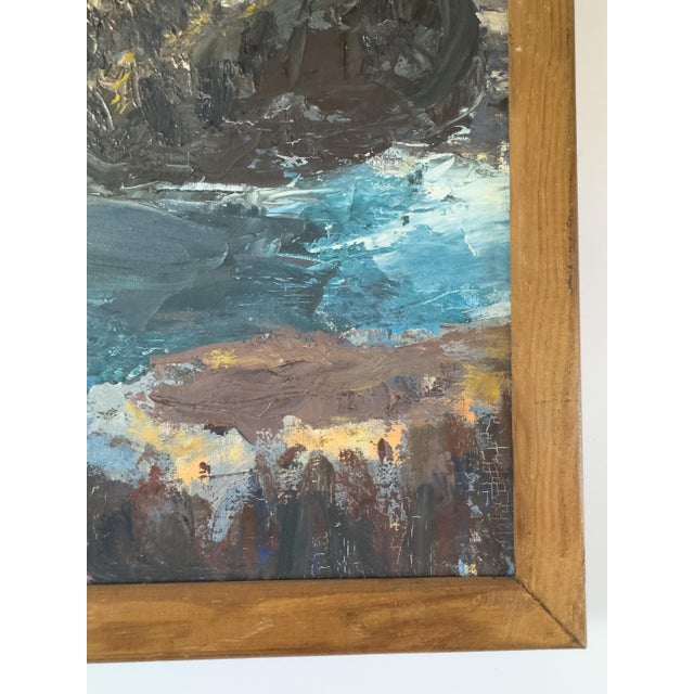 Large French Vintage Mediterranean Coastal Seascape Oil Painting on Canvas, Wood Framed For Sale - Image 15 of 18