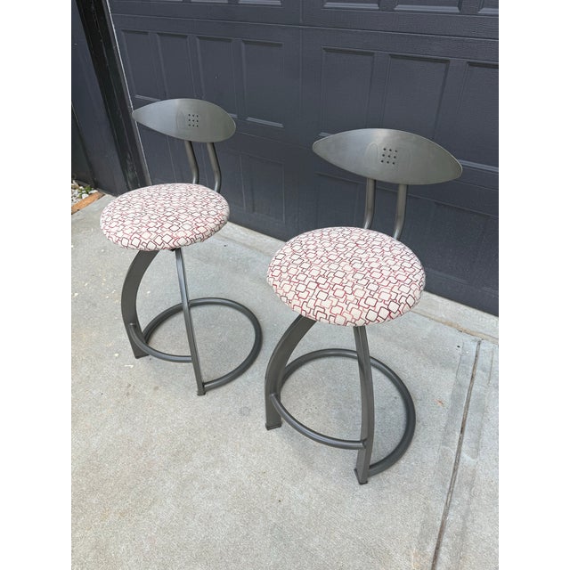 Metal Pair of Contemporary Modern Industrial Swivel Counter Bar Stools For Sale - Image 7 of 7