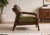 Olive Green Leather Lounge Chair, Mid Century Modern Accent Chair, Solid Wood Frame Armchair, Luxury Living Room Seating For Sale - Image 6 of 6