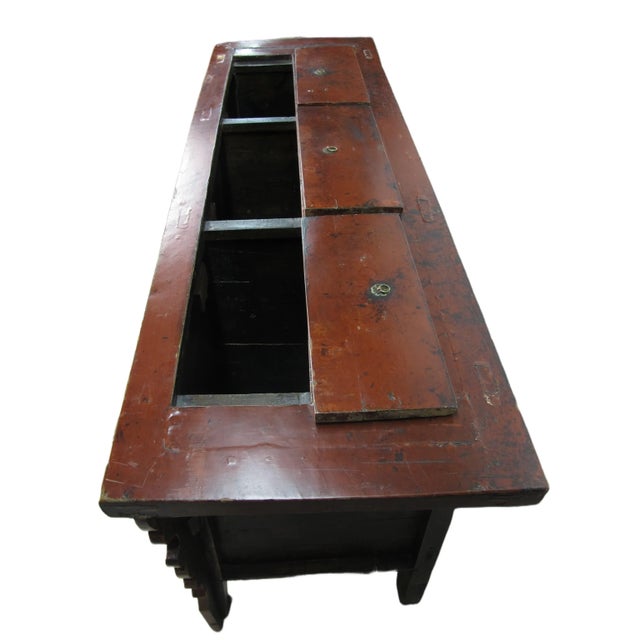 Late 19th Century Hand Painted 78" Long Red Gansu Sideboard Cabinet For Sale - Image 9 of 13