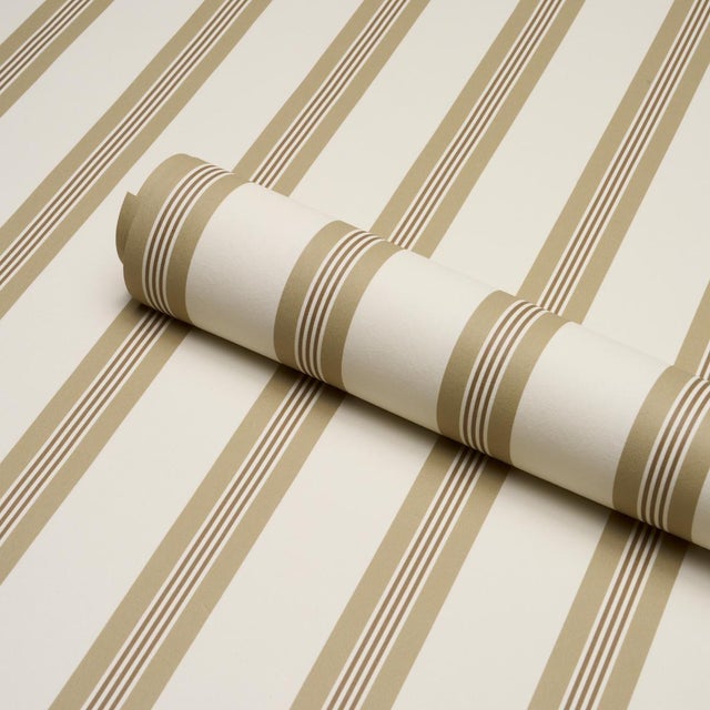 Schumacher Sample - Schumacher Chatham Stripe Wallcovering In Driftwood For Sale - Image 4 of 6