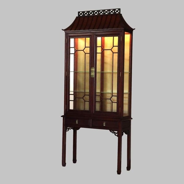 Chinese Chippendale 2-Door 2-Drawer Hardwood Breakfront Cabinet C1930 For Sale - Image 11 of 13