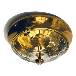 1960s Mid Century Modern Oscar Torlasco Lumi Golden Crystal Flush Ceiling Lamp For Sale
