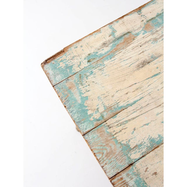 Cream Antique American Country Painted Wood Low Table With Plank Top For Sale - Image 8 of 18