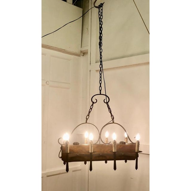 Large French Medieval Rustic Chandelier, 1960 For Sale - Image 4 of 11