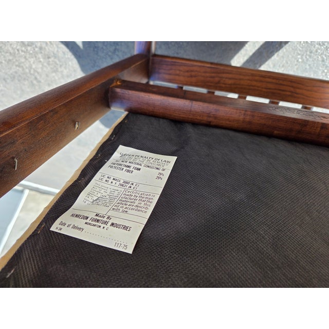 1980s 2 Henredon Scene One Campaign Dining Room Armchairs MCM Oak Brass For Sale - Image 14 of 14