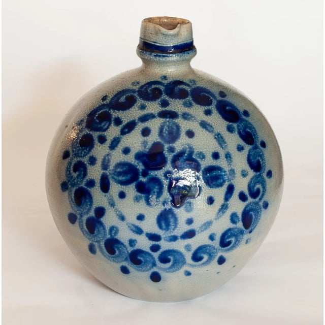Rustic European Vintage Schilz Salt Glaze Pottery Pitcher With 5 Cups – Blue & Gray For Sale - Image 3 of 11