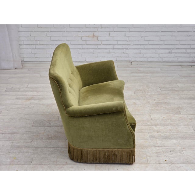 Danish 2-Seater Sofa in Light Green Furniture Velour, 1970s For Sale - Image 9 of 18