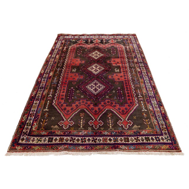 Brick Red Vintage Shiraz Wool Rug With Geometric Medallions & Tribal Motifs For Sale - Image 8 of 9