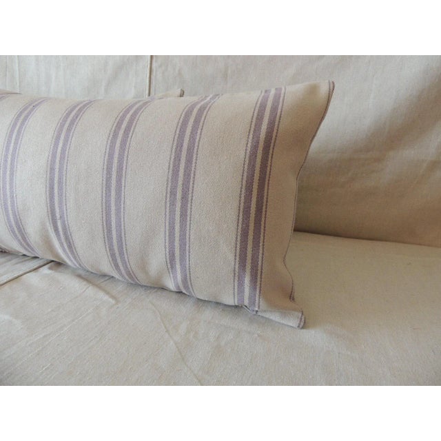 Traditional Lavender and Taupe Long Bolster Decorative Pillows From Portugal - A Pair For Sale - Image 3 of 8