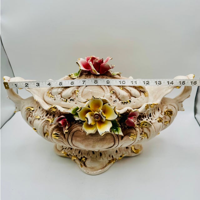 Vintage Italian Capodimonte Porcelain Tureen or Serving Dish Centerpiece W/Roses For Sale - Image 13 of 18