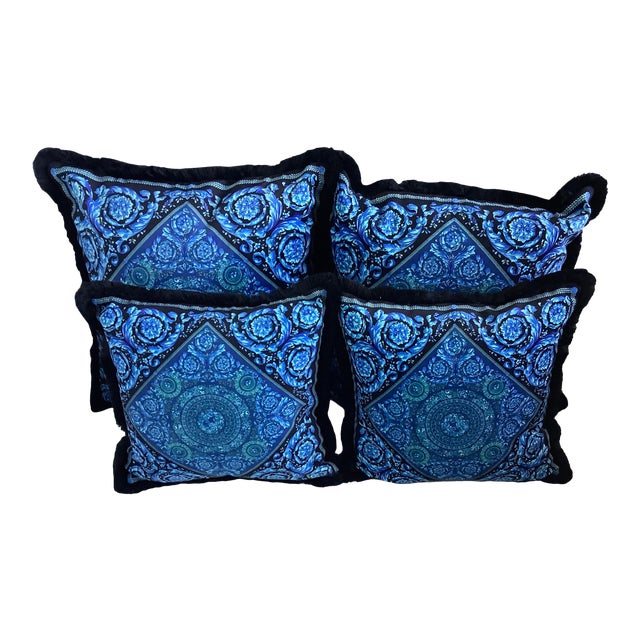 Custom Atelier Versace Blue Pillows - Set of 4 For Sale