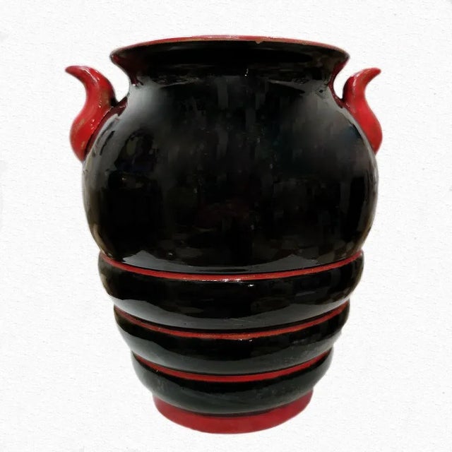 CIMA (Consorzio Italiano Maioliche Artistiche) Deruta, Davide Fabbri, terracotta jar with horizontal rounded edges,...