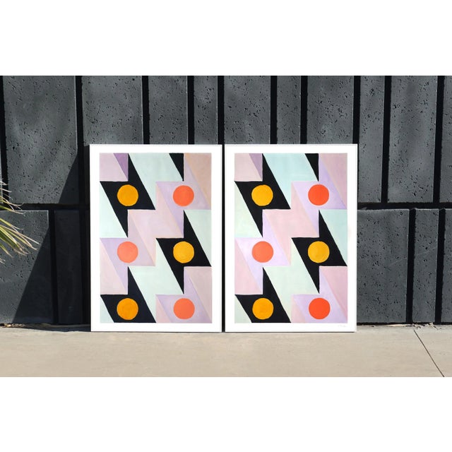 2022 "Futurist Lightning Bolt" Abstract Diptych Painting on Watercolor Paper by Natalia Roman - Set of 2 For Sale - Image 9 of 10