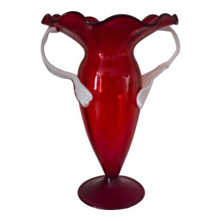 C.1933 Barovier Seguso Ferro Murano Red White Italian Art Glass Vase For Sale