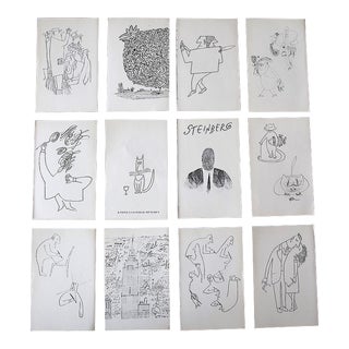 Vintage Mid 20th Century Diminuitive Modernist Illustrations by Saul Steinberg - Set of 12 For Sale