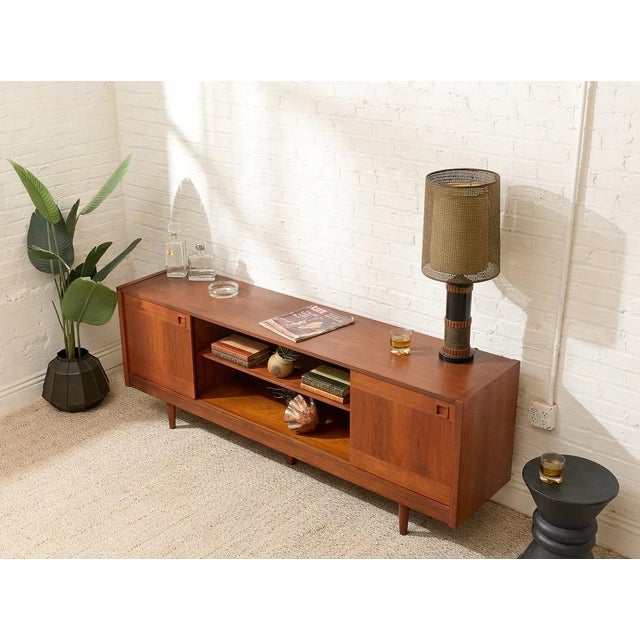 Wood Vintage Teak Credenza With Two Sliding Doors For Sale - Image 7 of 12