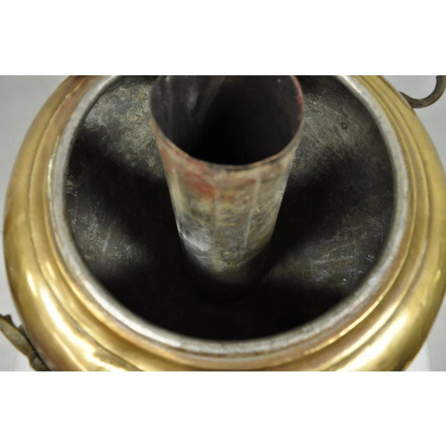 Antique Middle Eastern Moroccan Giant Brass Bulbous Samovar With Handles For Sale - Image 10 of 14