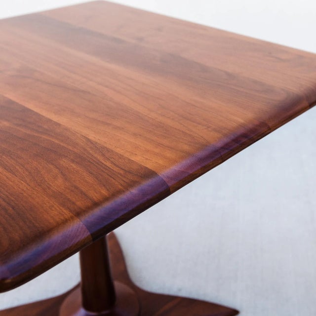 1960s Pair of Restored Mid Century Modern Solid Walnut Side Tables on Sculpted Base For Sale - Image 11 of 12