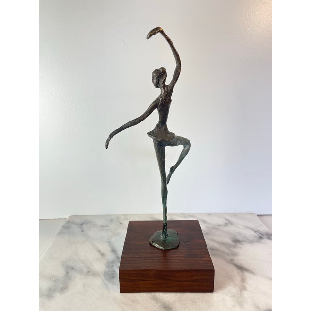 Mid-Century Modern Vintage Abstract Bronze Ballerina Sculpture on Wood Base — Mid-Century Modern Figurative Art For Sale - Image 3 of 10