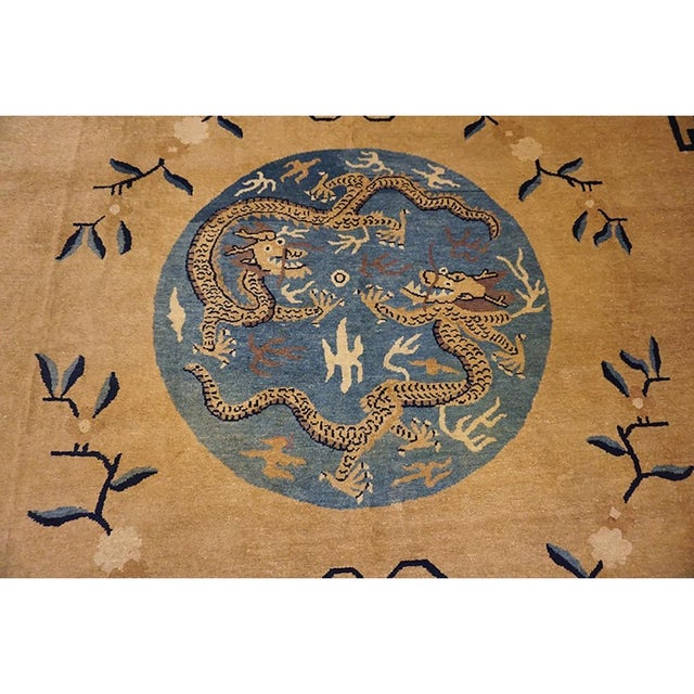 Chinese 1890s Antique Mongolian Chinese Camel Dragon Medallion Square Hand Knotted Rug For Sale - Image 3 of 9