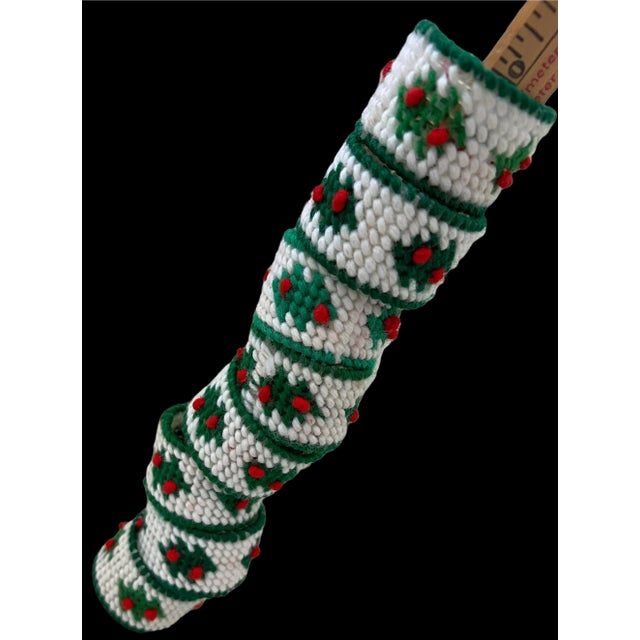 Holiday Christmas Needlepointed Napkin Rings- Set of 8 Red Green White Vintage For Sale - Image 10 of 12