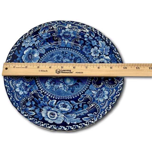 Stunning & Rare Antique Original Set of 3 Dark Flow Blue English Staffordshire 10 Inch Dinner Plates Circa 1830s For Sale - Image 17 of 18